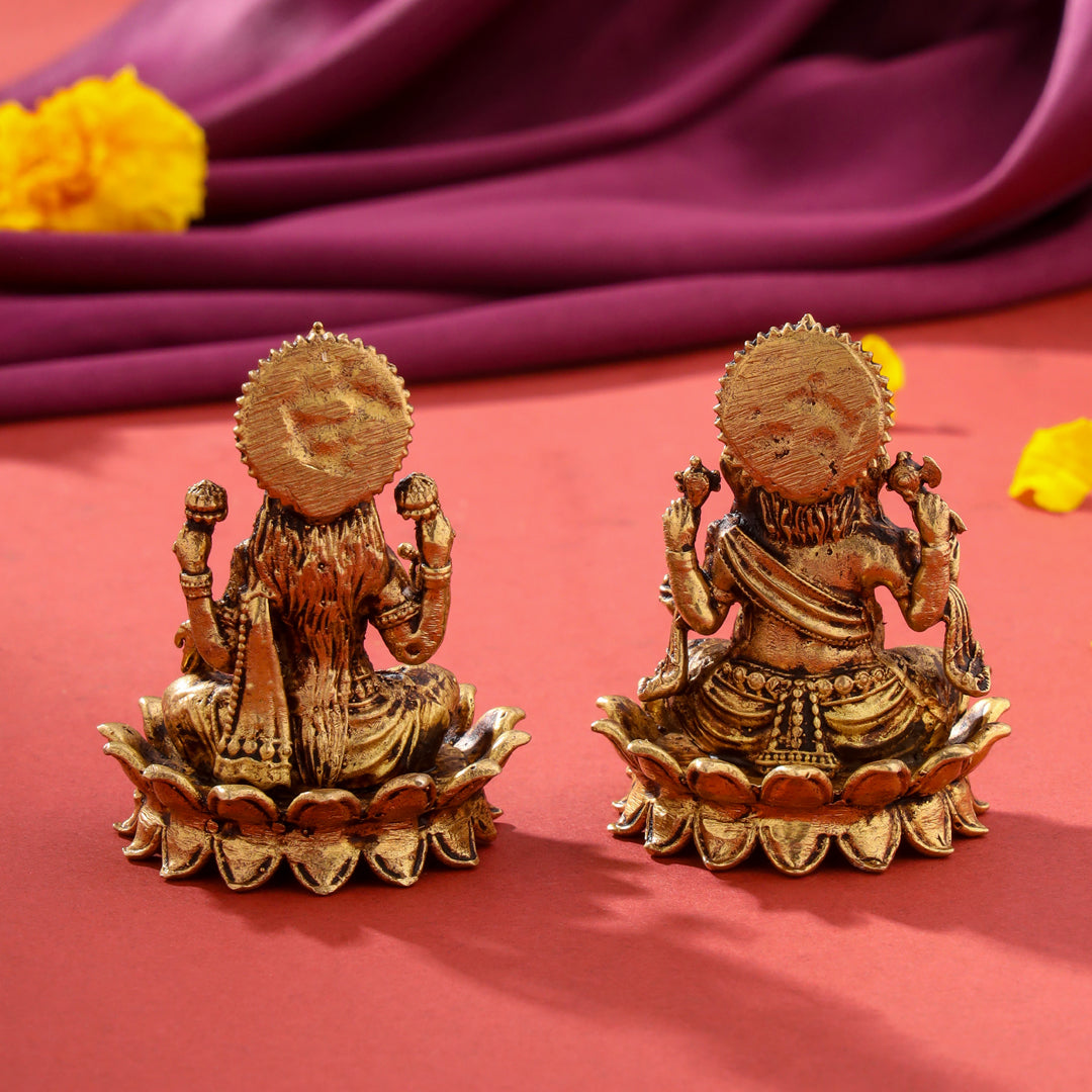 Brass Superfine Sitting Lotus Ganesha And Lakshmi Idols Vedansh Craft
