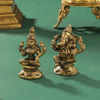 Brass Right Trunk Sitting Ganesha And Lakshmi Set (2.8 Inch) Vedansh Craft