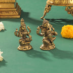 Brass Right Trunk Sitting Ganesha And Lakshmi Set (2.8 Inch) Vedansh Craft