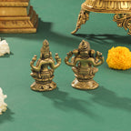 Brass Right Trunk Sitting Ganesha And Lakshmi Set (2.8 Inch) Vedansh Craft