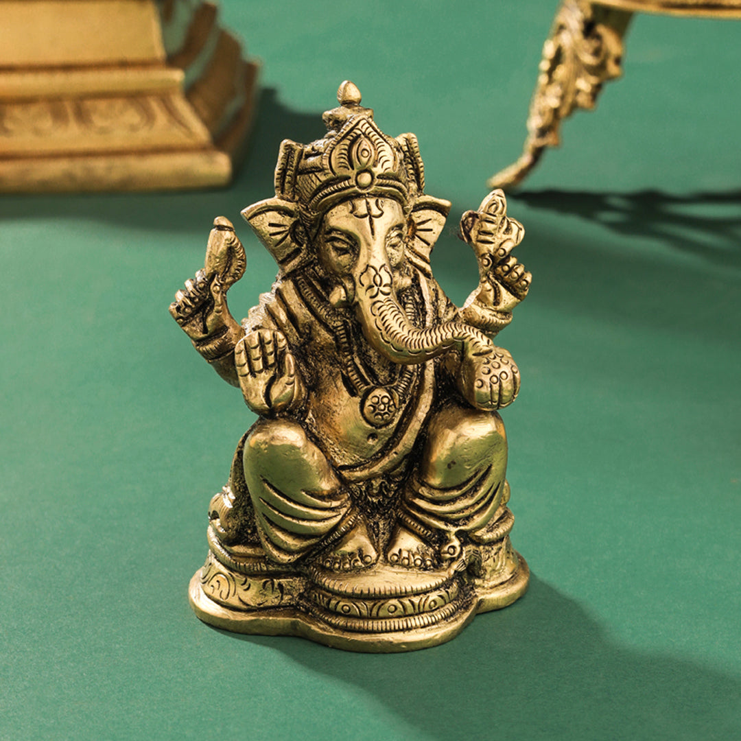 Brass Blessing Sitting Ganesha Idol (3.5 Inch) Vedansh Craft
