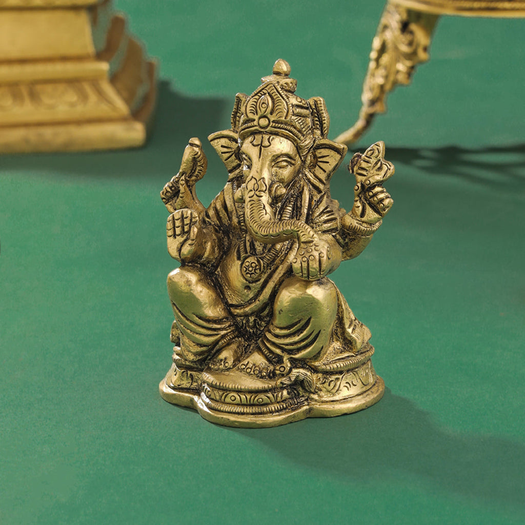Brass Blessing Sitting Ganesha Idol (3.5 Inch) Vedansh Craft