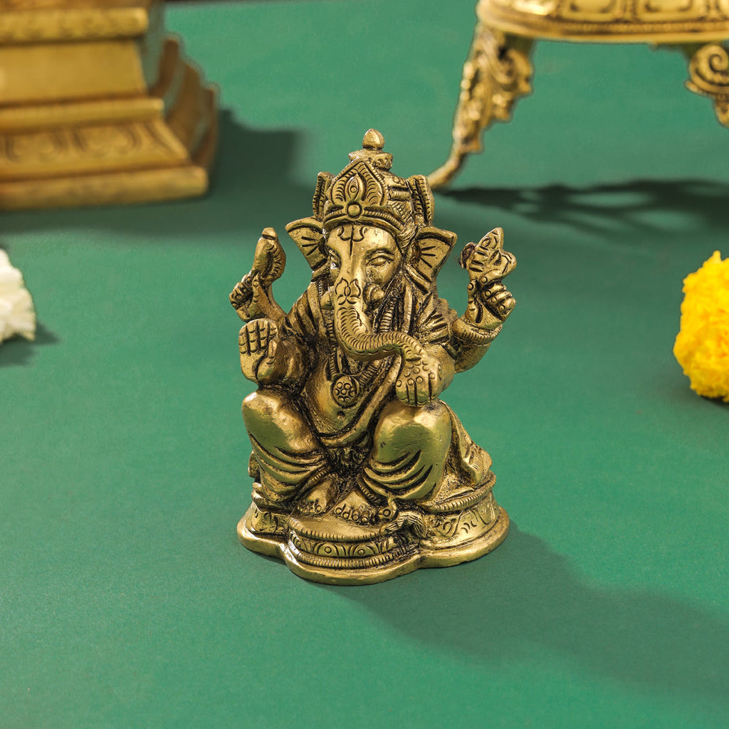 Brass Blessing Sitting Ganesha Idol (3.5 Inch) Vedansh Craft