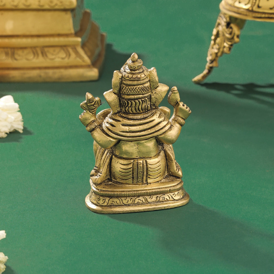 Brass Blessing Sitting Ganesha Idol (3.5 Inch) Vedansh Craft