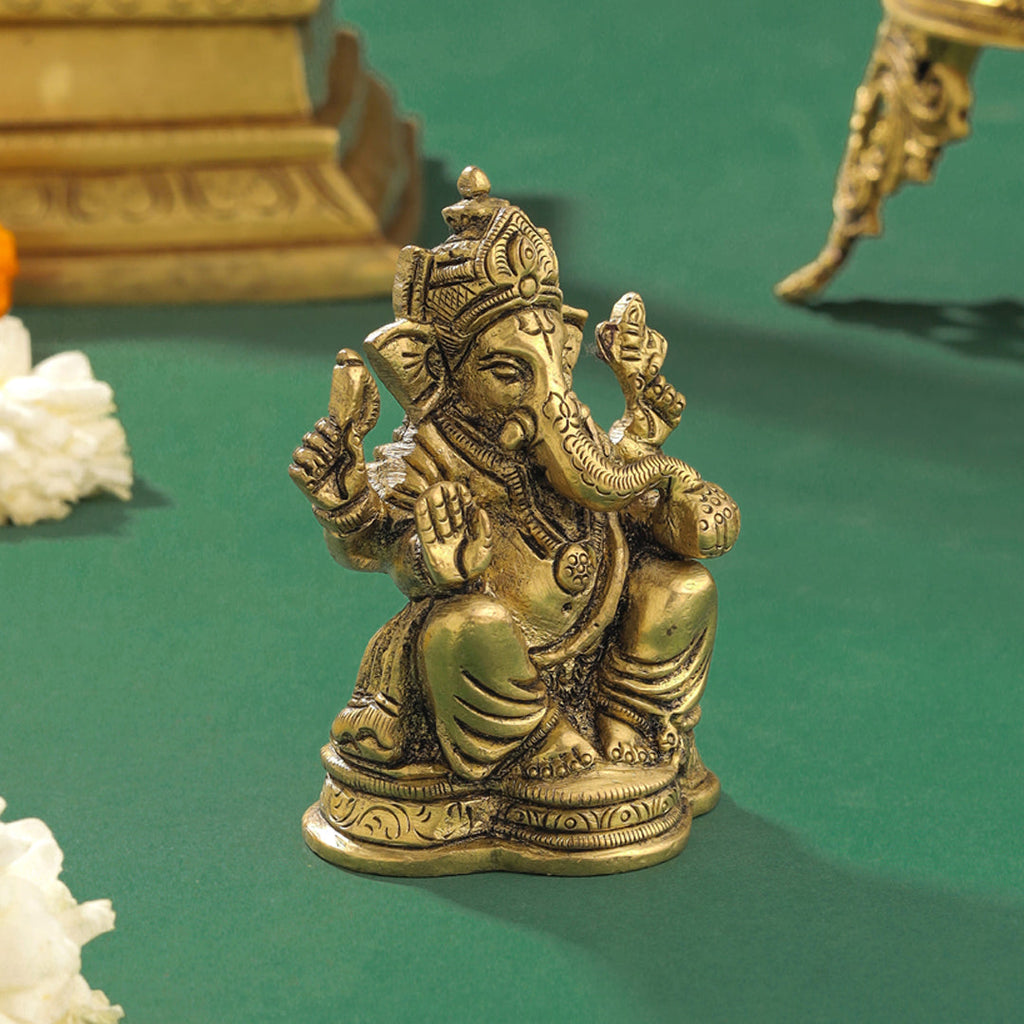 Brass Blessing Sitting Ganesha Idol (3.5 Inch) Vedansh Craft