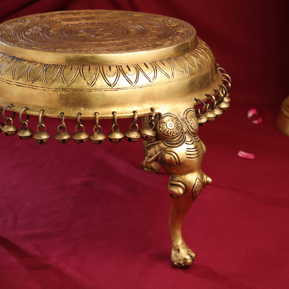 Brass Stool With Hanging Bells (9 Inch) Vedansh Craft