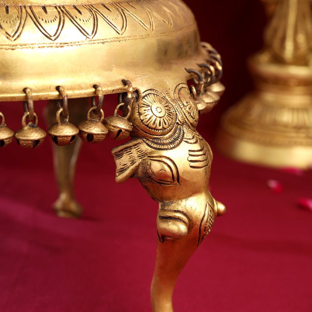Brass Stool With Hanging Bells (9 Inch) Vedansh Craft