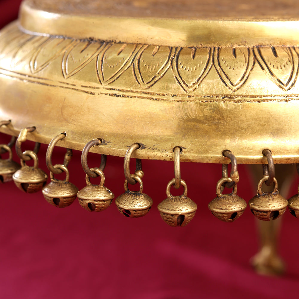 Brass Stool With Hanging Bells (9 Inch) Vedansh Craft