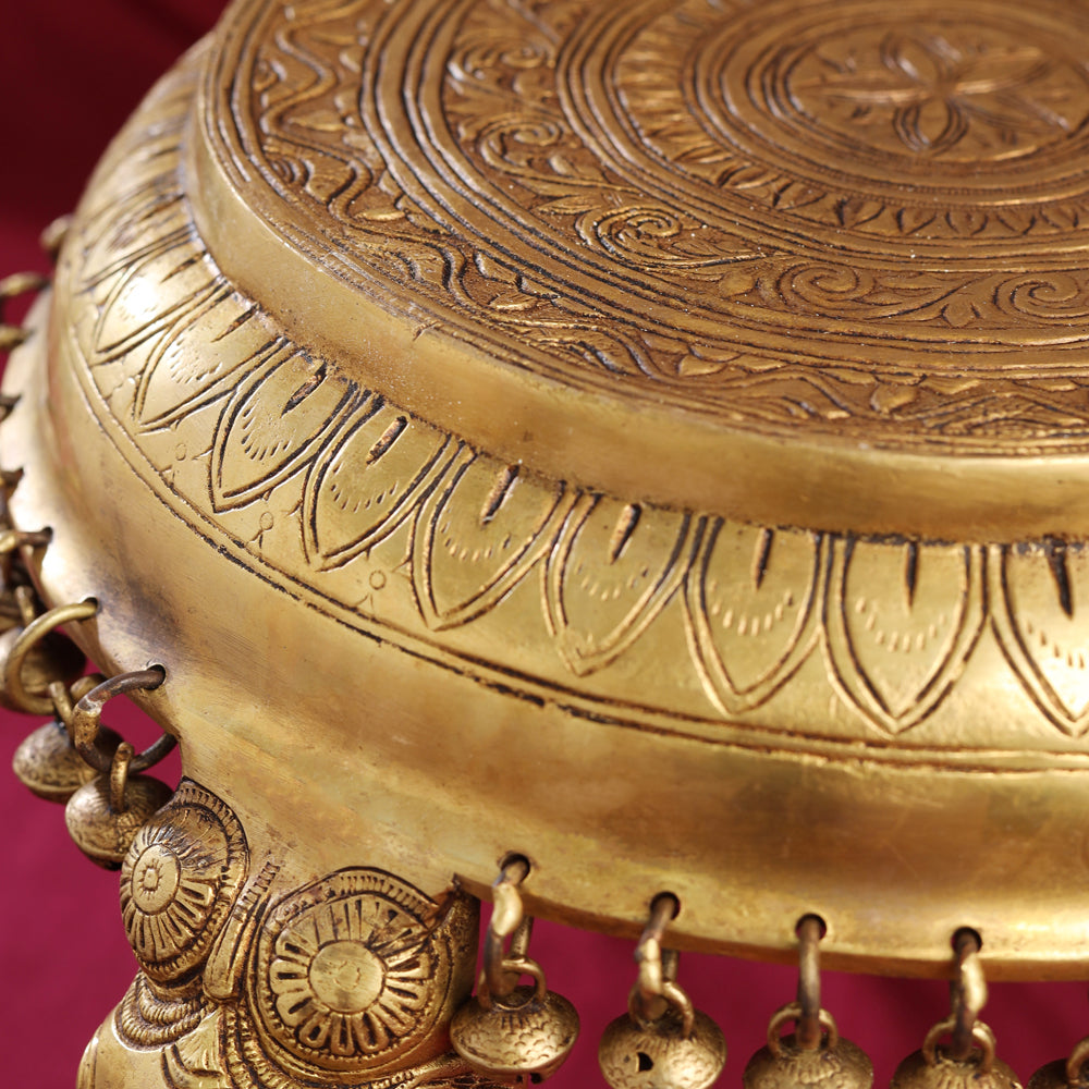 Brass Stool With Hanging Bells (9 Inch) Vedansh Craft