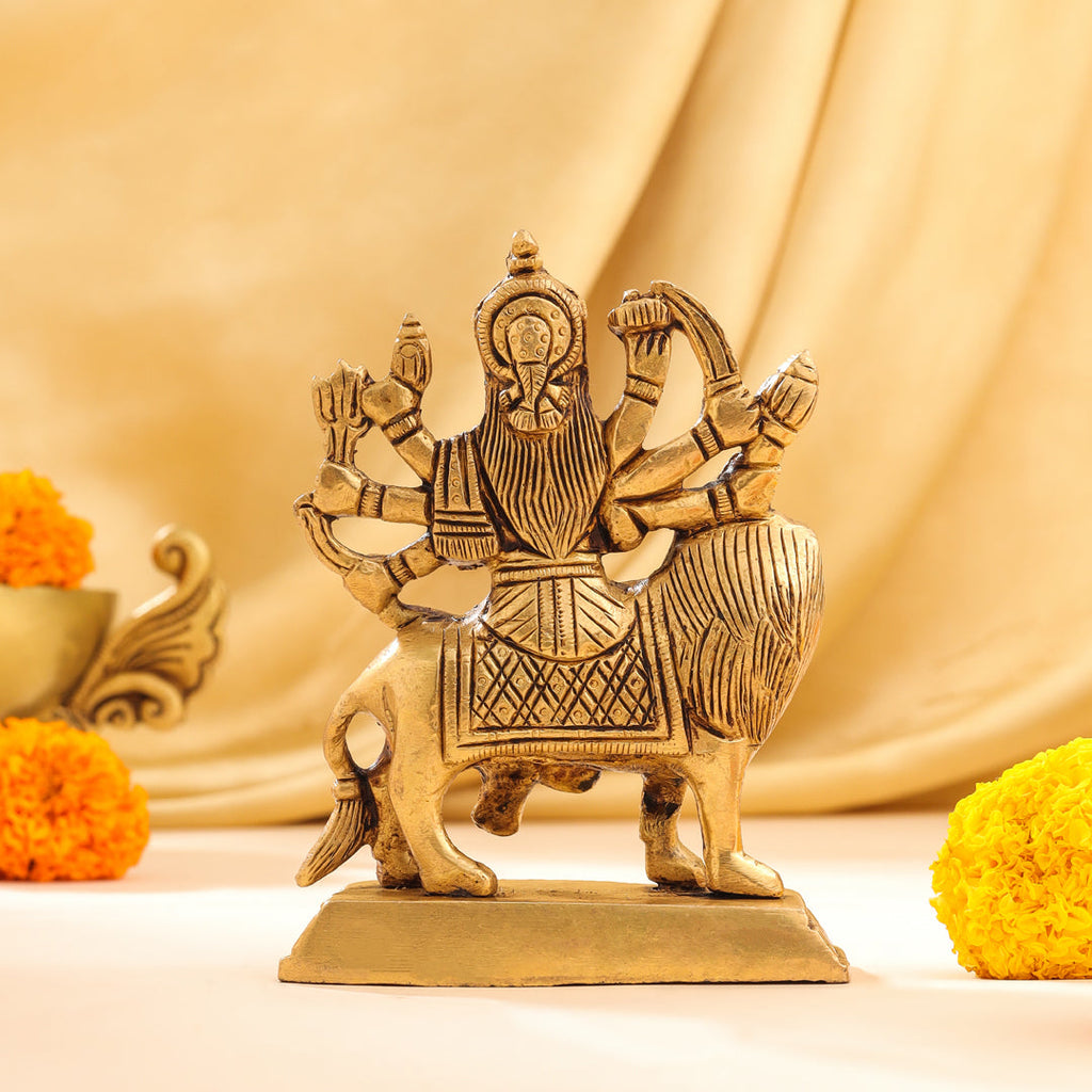Brass Durga Devi Sitting on Lion Idol (4.5 Inch) Vedansh Craft
