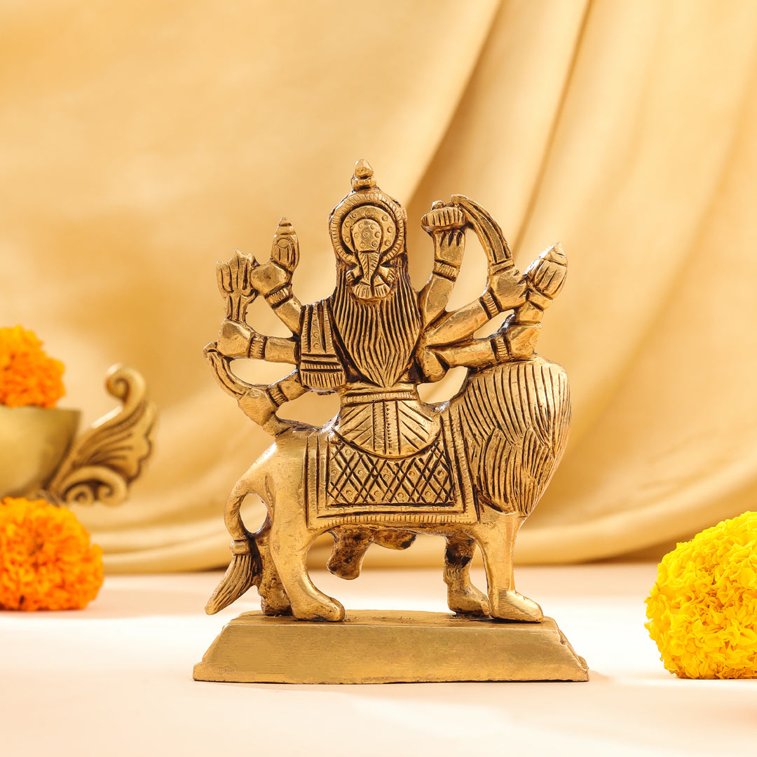 Brass Durga Devi Sitting on Lion Idol (4.5 Inch) Vedansh Craft