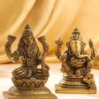 Brass Sitting Ganesha And Lakshmi Set Idol (3.5 Inch) Vedansh Craft