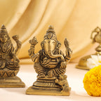 Brass Sitting Ganesha And Lakshmi Set Idol (3.5 Inch) Vedansh Craft