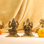 Brass Sitting Ganesha And Lakshmi Set Idol (3.5 Inch) Vedansh Craft