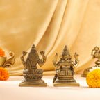Brass Sitting Ganesha And Lakshmi Set Idol (3.5 Inch) Vedansh Craft