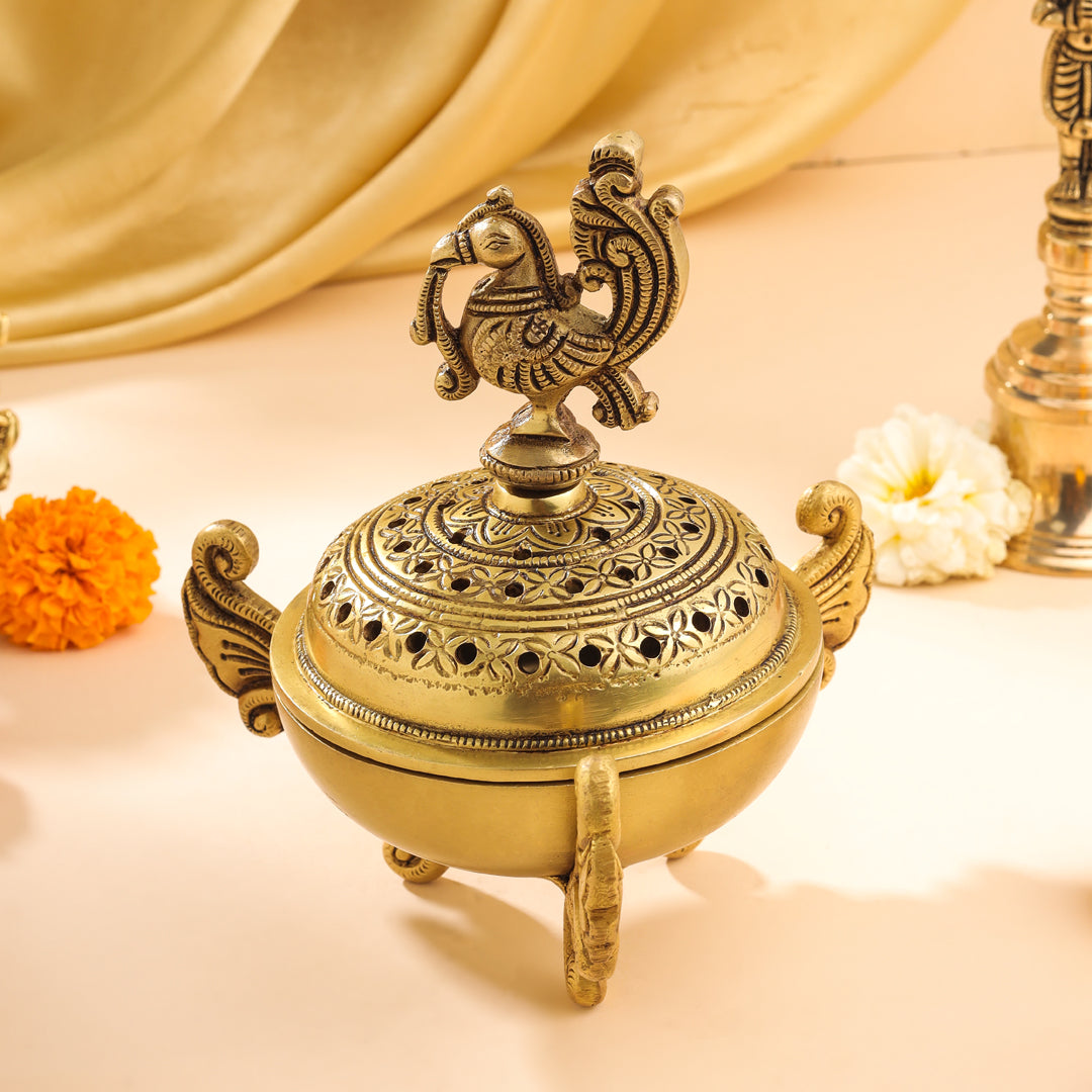 Brass Peacock Dhoop Dani & Incense Holder Vedansh Craft