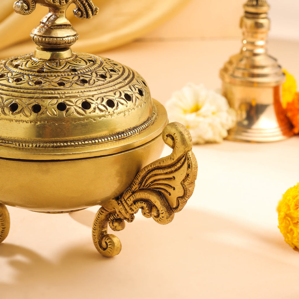 Brass Peacock Dhoop Dani & Incense Holder Vedansh Craft