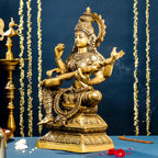 Brass Goddess Sitting Saraswati Idol (30 Inch) Vedansh Craft