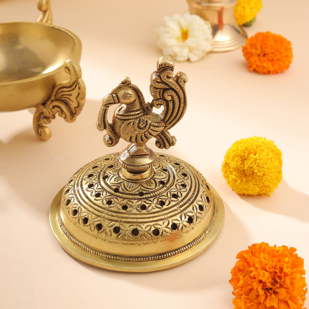 Brass Peacock Dhoop Dani & Incense Holder Vedansh Craft