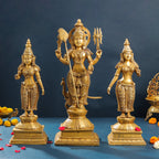 Brass Standing Lord Murugan With Devasena And Valli Statues (23.5 Inch) Vedansh Craft