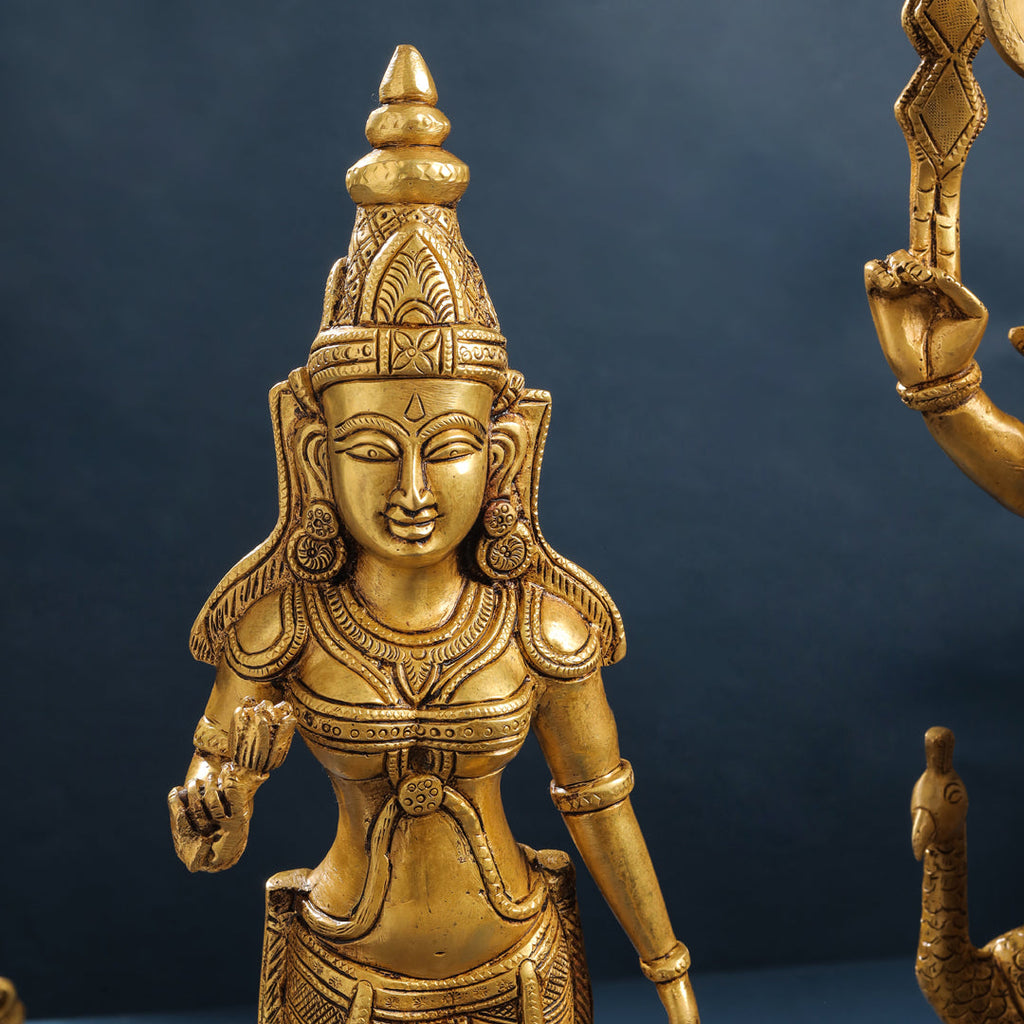 Brass Standing Lord Murugan With Devasena And Valli Statues (23.5 Inch) Vedansh Craft