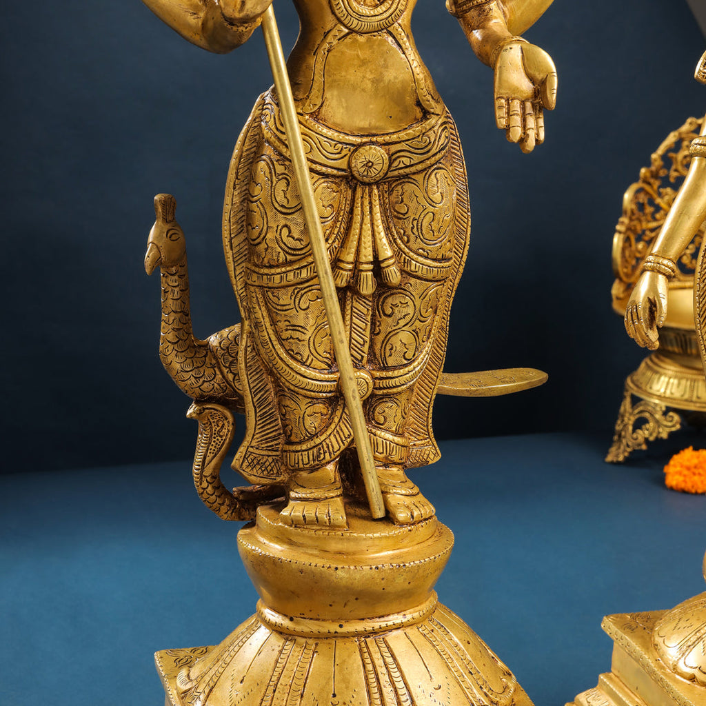 Brass Standing Lord Murugan With Devasena And Valli Statues (23.5 Inch) Vedansh Craft