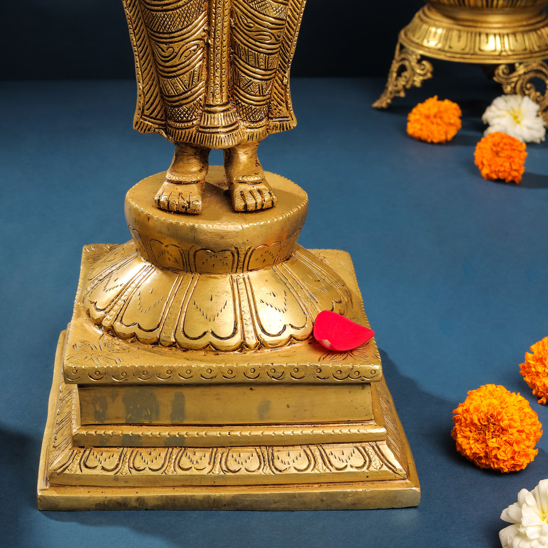 Brass Standing Lord Murugan With Devasena And Valli Statues (23.5 Inch) Vedansh Craft