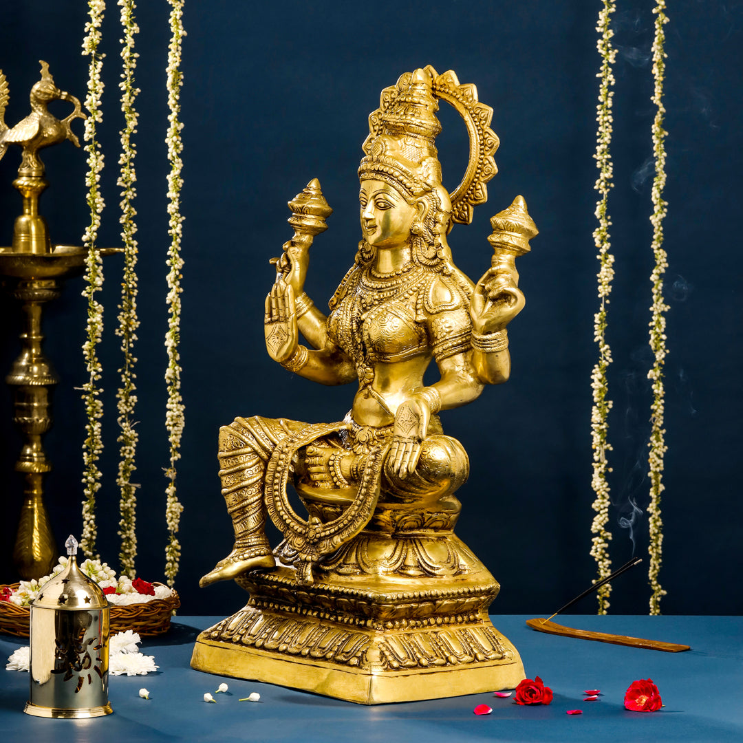 Brass Sitting Goddess Lakshmi Idol (30 Inch) Vedansh Craft