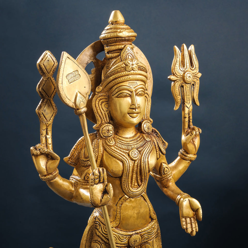 Brass Standing Lord Murugan With Devasena And Valli Statues (23.5 Inch) Vedansh Craft