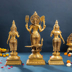 Brass Standing Lord Murugan With Devasena And Valli Statues (23.5 Inch) Vedansh Craft