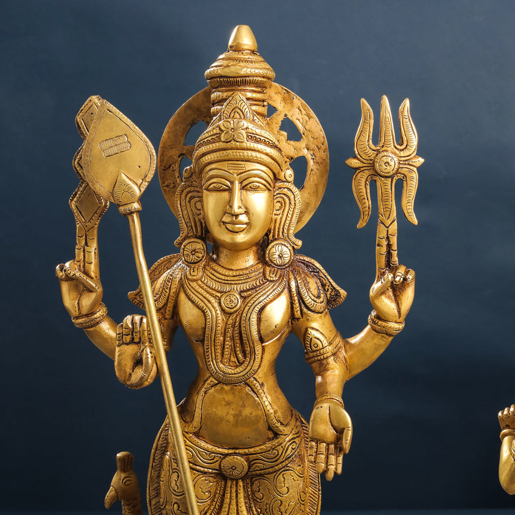 Brass Standing Lord Murugan With Devasena And Valli Statues (23.5 Inch) Vedansh Craft