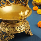 Brass Ethnic Handcarved Diya (12 Inch) Vedansh Craft