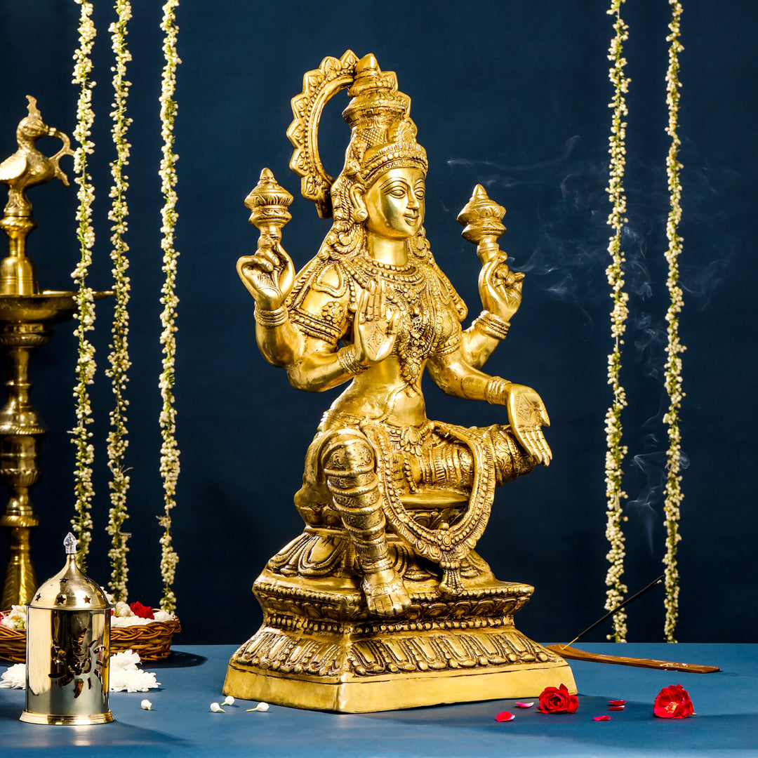 Brass Sitting Goddess Lakshmi Idol (30 Inch) Vedansh Craft