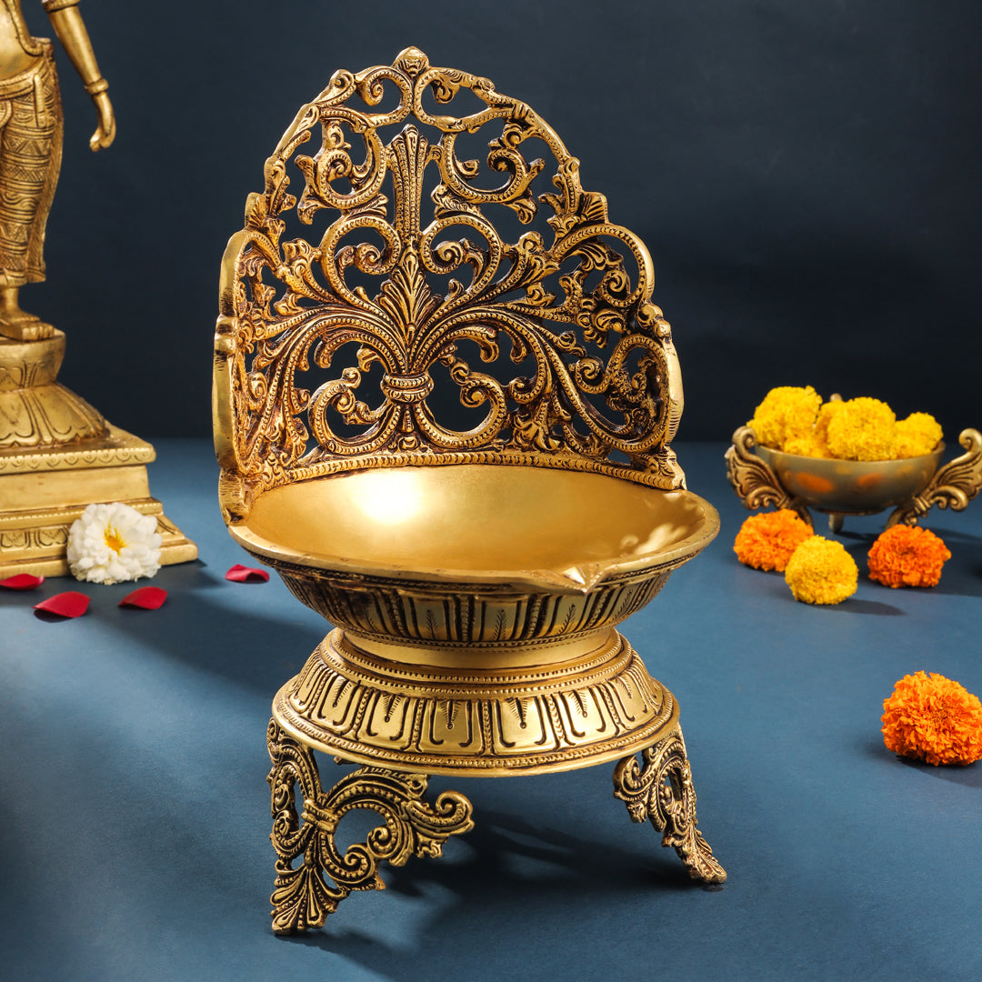 Brass Ethnic Handcarved Diya (12 Inch) Vedansh Craft