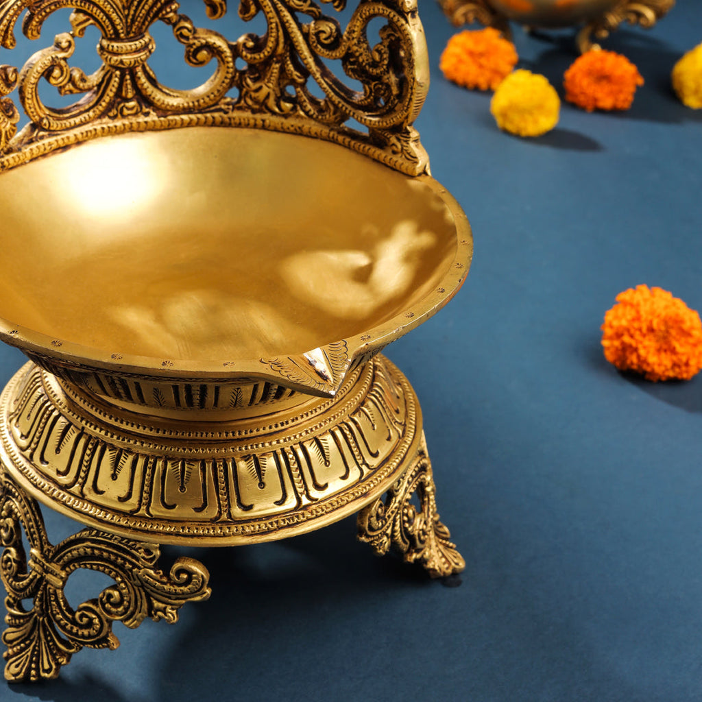 Brass Ethnic Handcarved Diya (12 Inch) Vedansh Craft