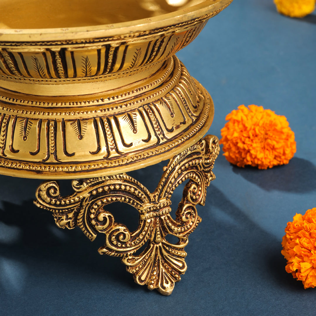 Brass Ethnic Handcarved Diya (12 Inch) Vedansh Craft