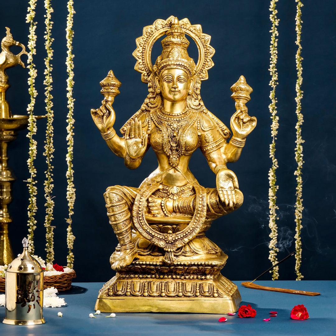 Brass Sitting Goddess Lakshmi Idol (30 Inch) Vedansh Craft