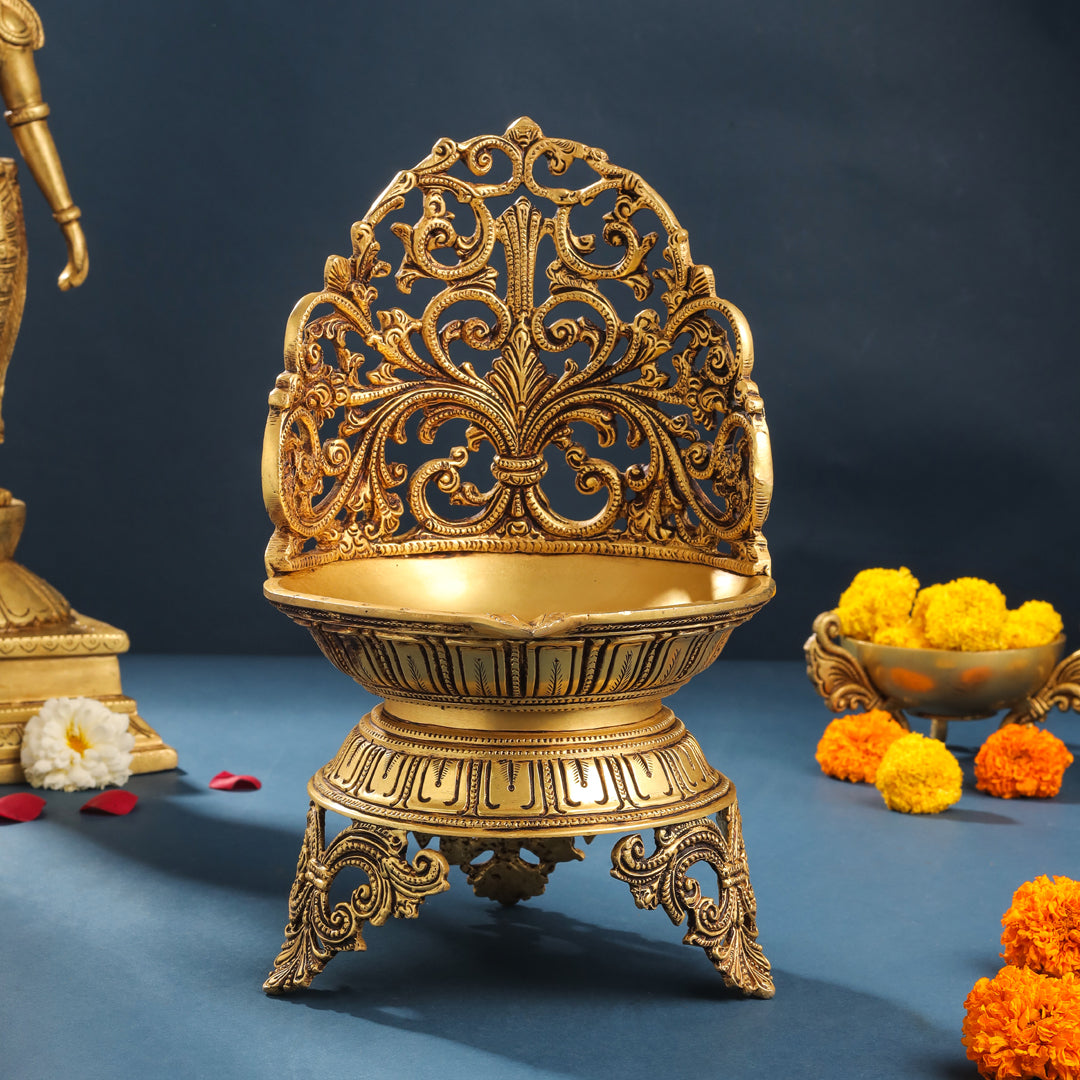 Brass Ethnic Handcarved Diya (12 Inch) Vedansh Craft
