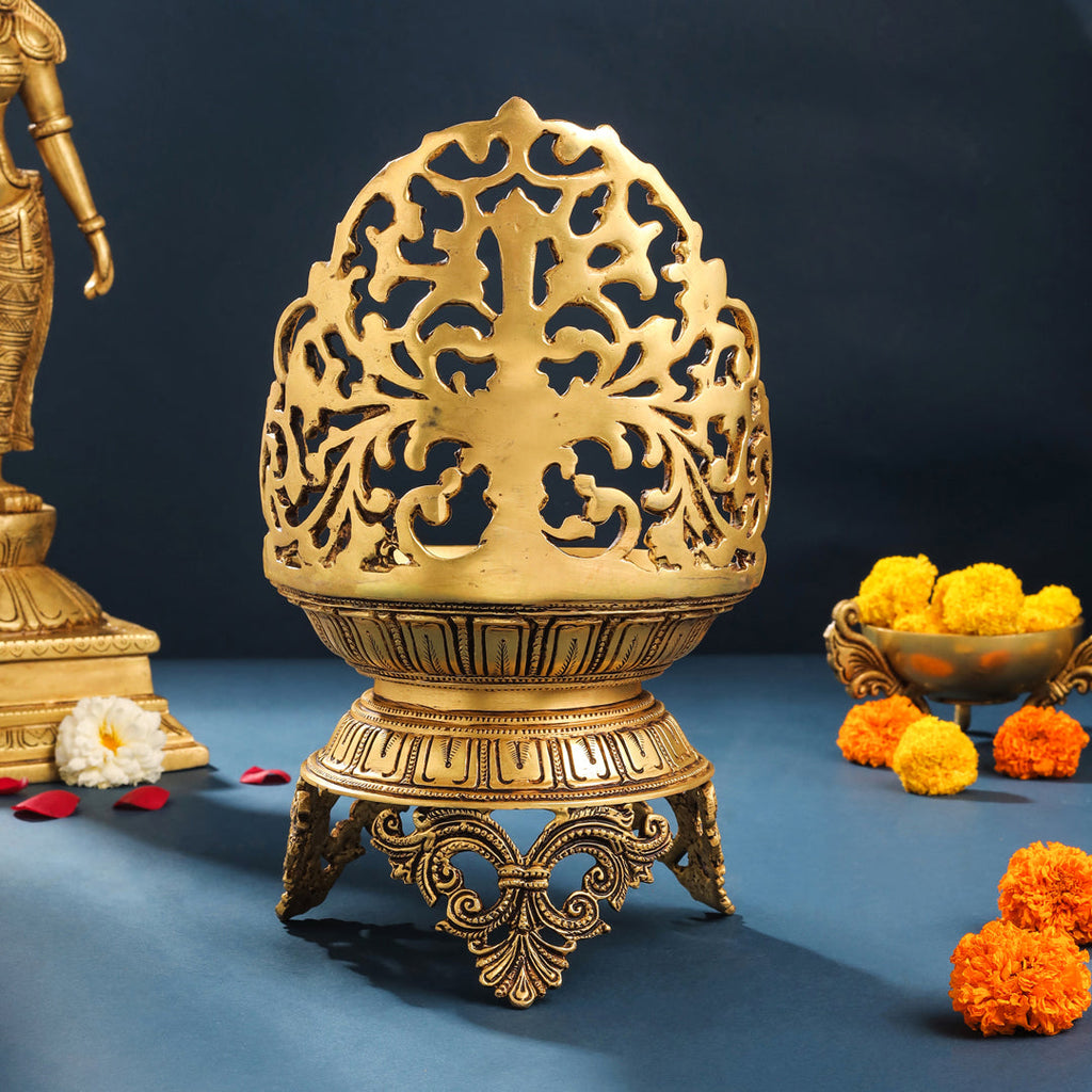 Brass Ethnic Handcarved Diya (12 Inch) Vedansh Craft