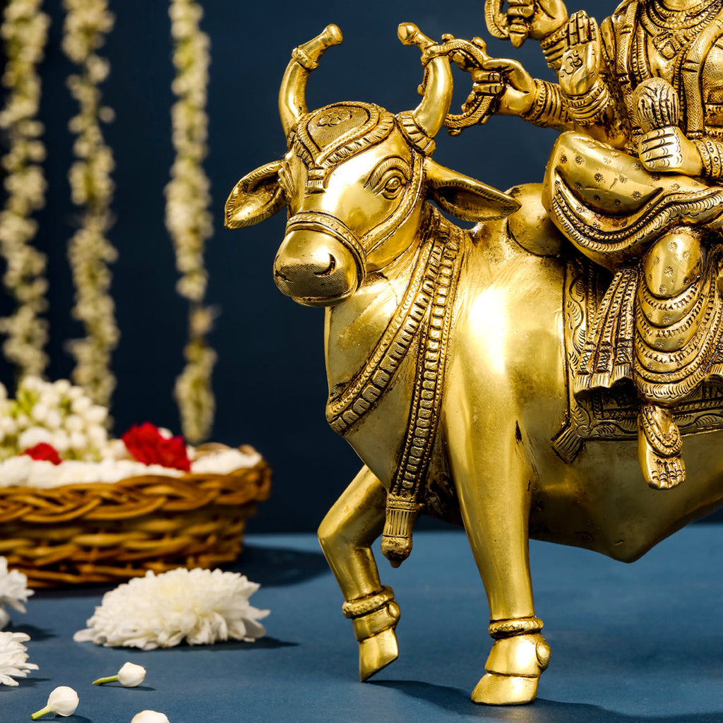 Brass Goddess Durga Sitting On Nandi Statue (13 Inch) Vedansh Craft