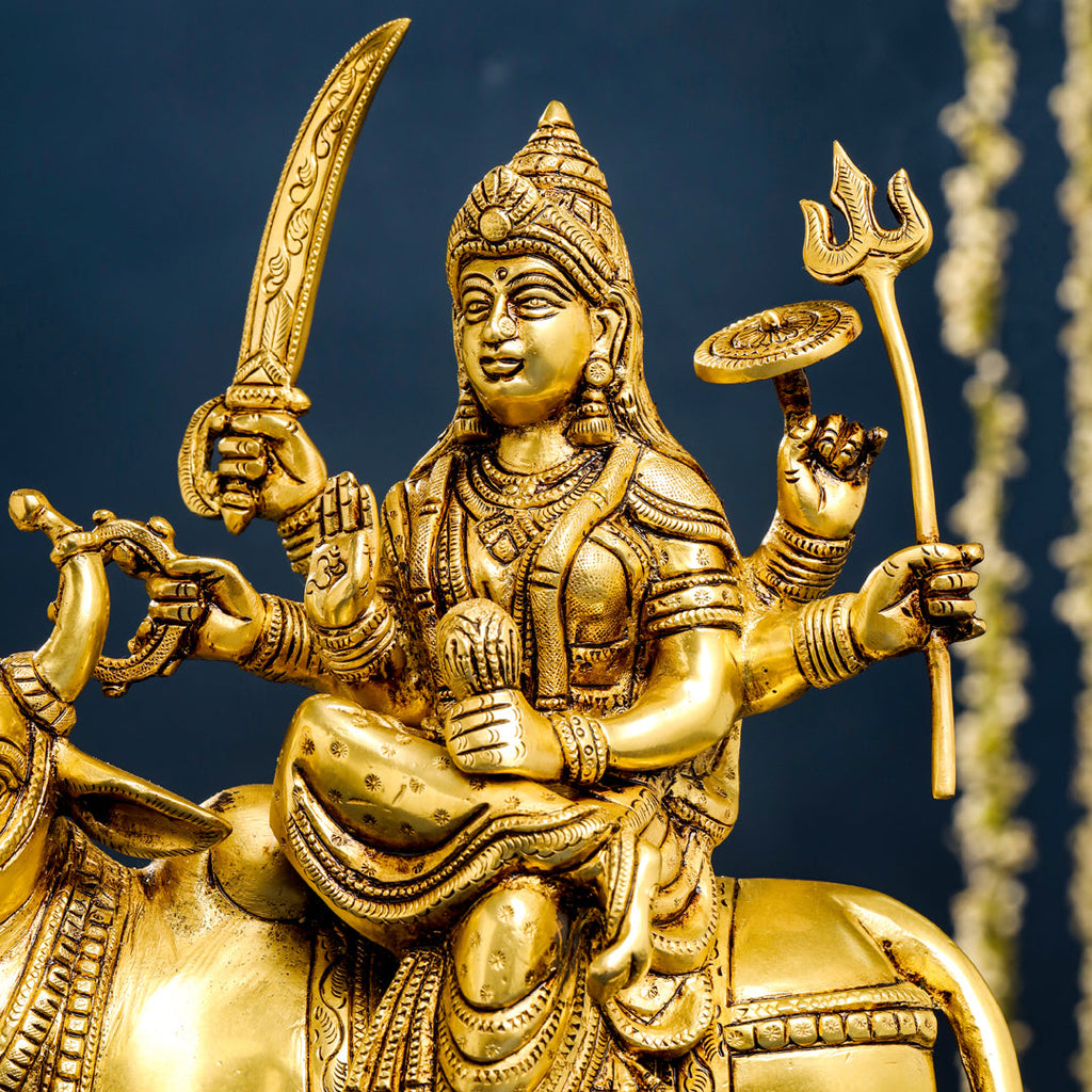 Brass Goddess Durga Sitting On Nandi Statue (13 Inch) Vedansh Craft