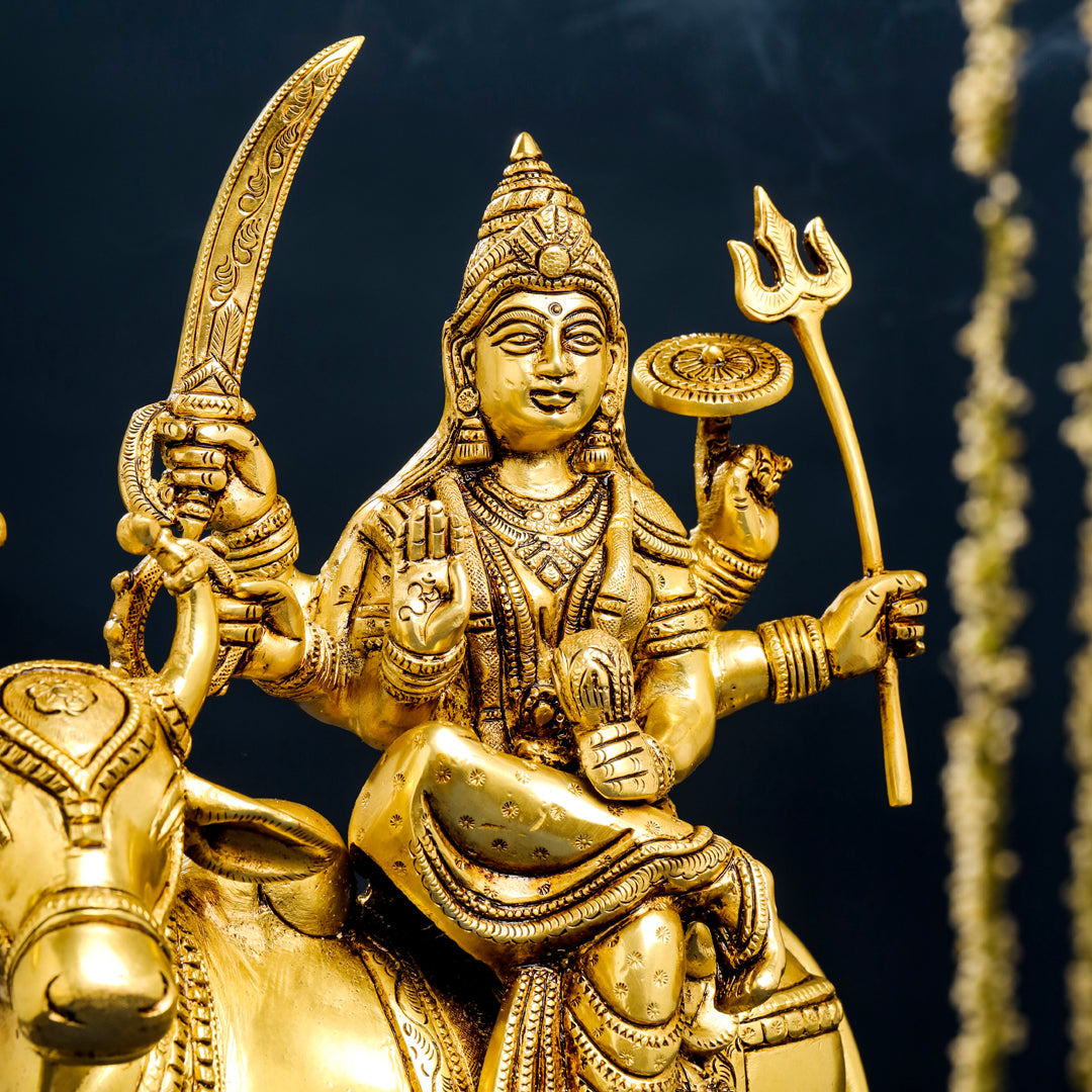 Brass Goddess Durga Sitting On Nandi Statue (13 Inch) Vedansh Craft