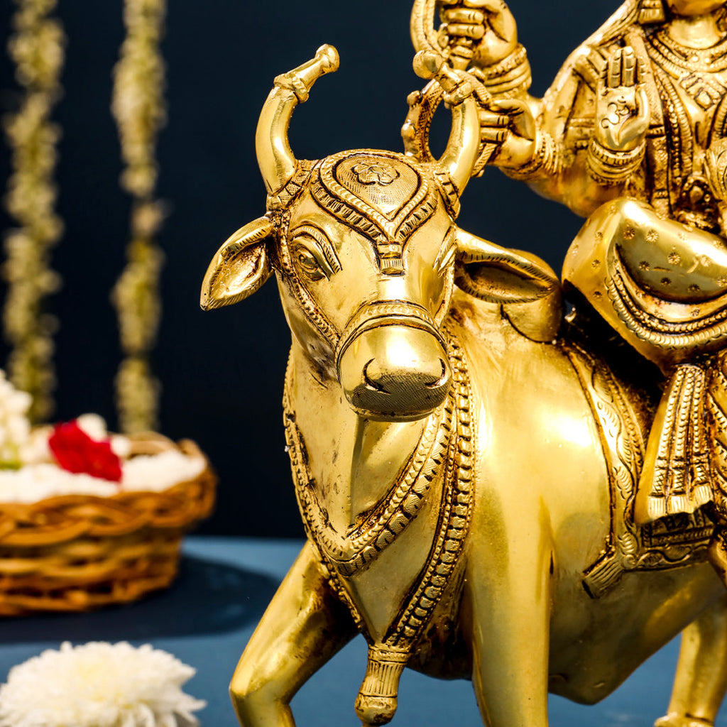 Brass Goddess Durga Sitting On Nandi Statue (13 Inch) Vedansh Craft