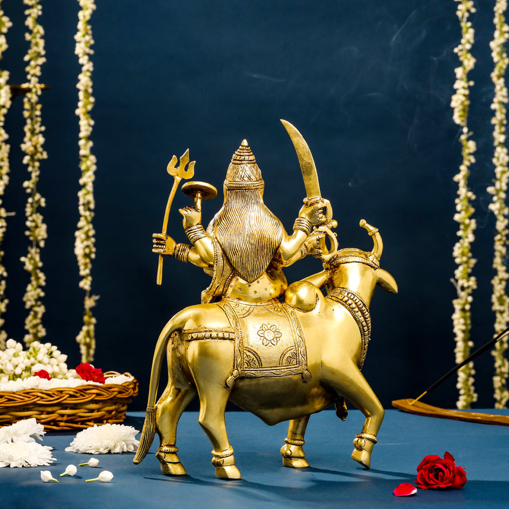 Brass Goddess Durga Sitting On Nandi Statue (13 Inch) Vedansh Craft