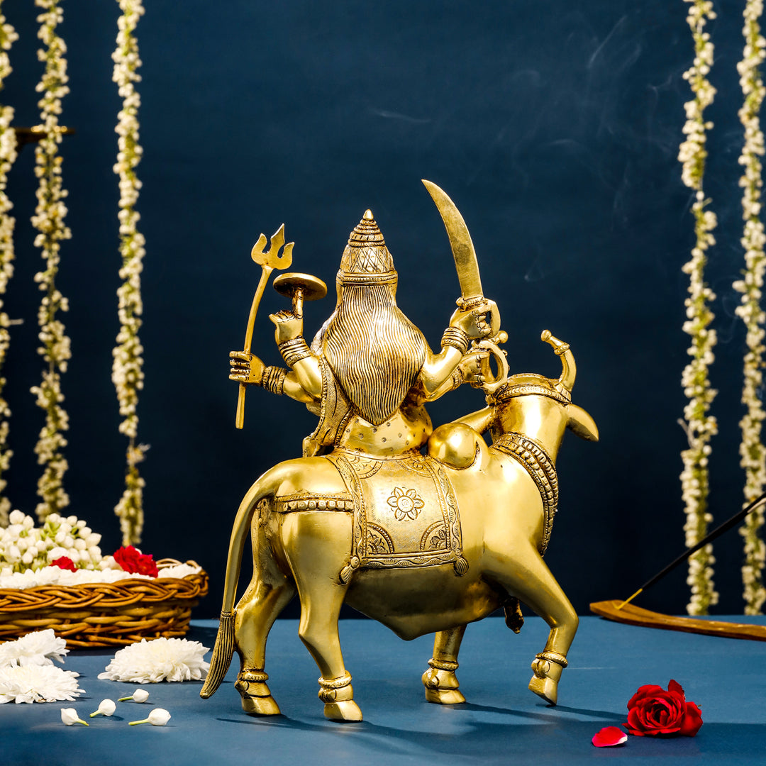 Brass Goddess Durga Sitting On Nandi Statue (13 Inch) Vedansh Craft