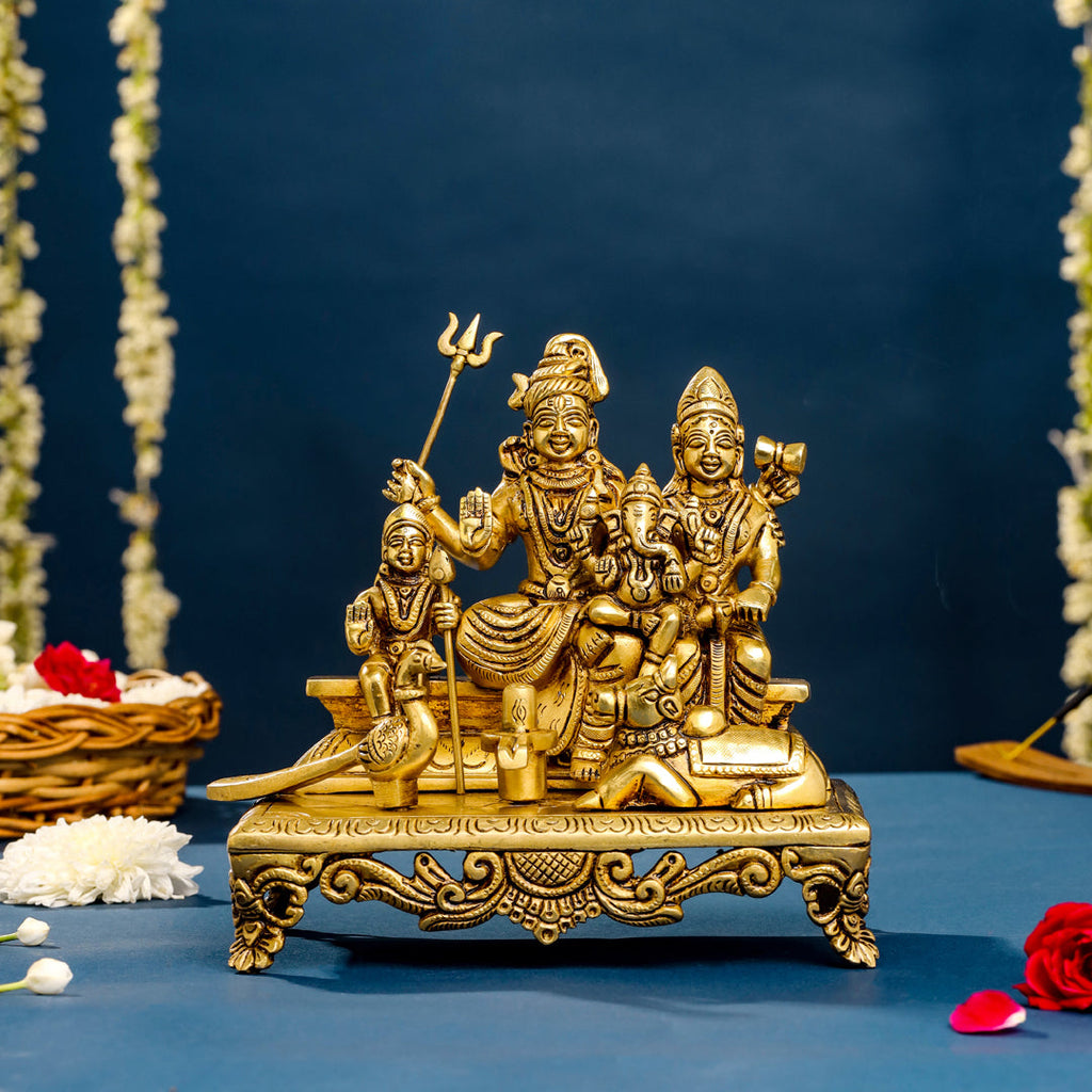 Brass Superfine Sitting Shiva Family Statue (7 Inch) Vedansh Craft