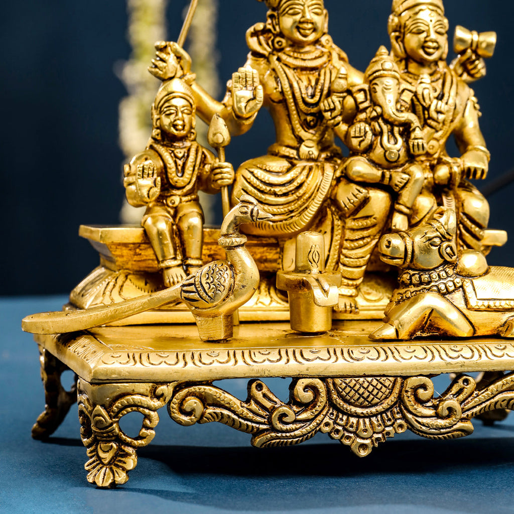Brass Superfine Sitting Shiva Family Statue (7 Inch) Vedansh Craft