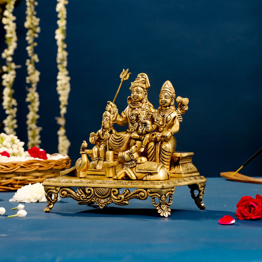 Brass Superfine Sitting Shiva Family Statue (7 Inch) Vedansh Craft