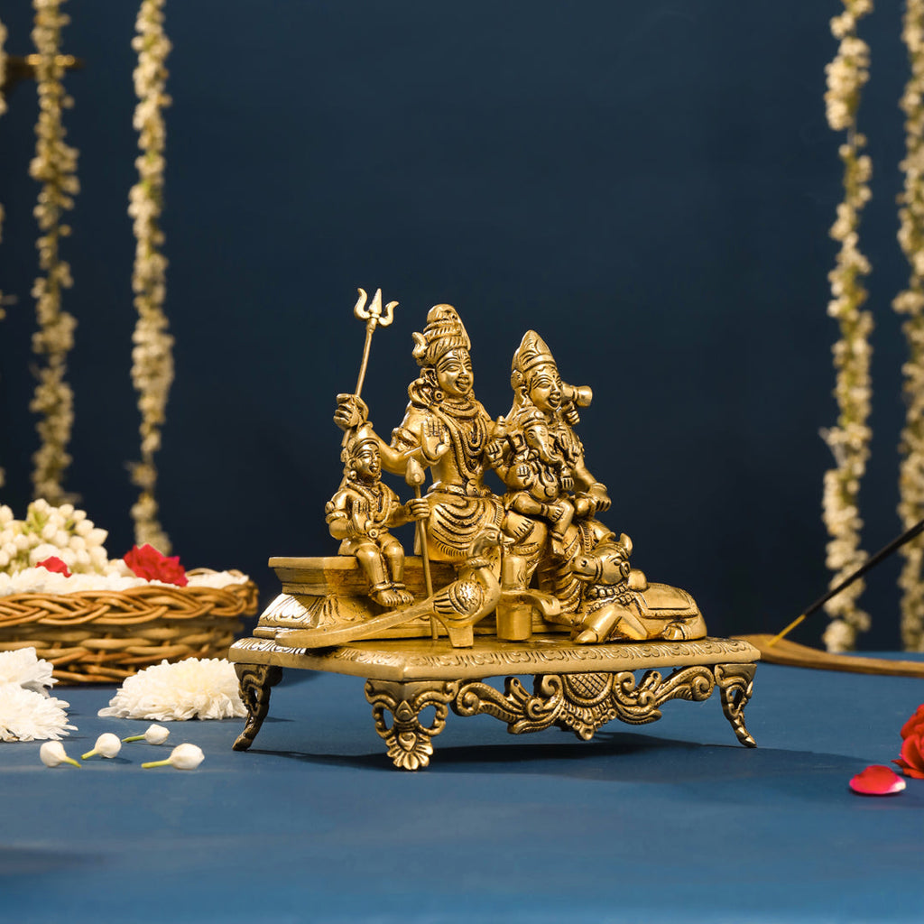 Brass Superfine Sitting Shiva Family Statue (7 Inch) Vedansh Craft