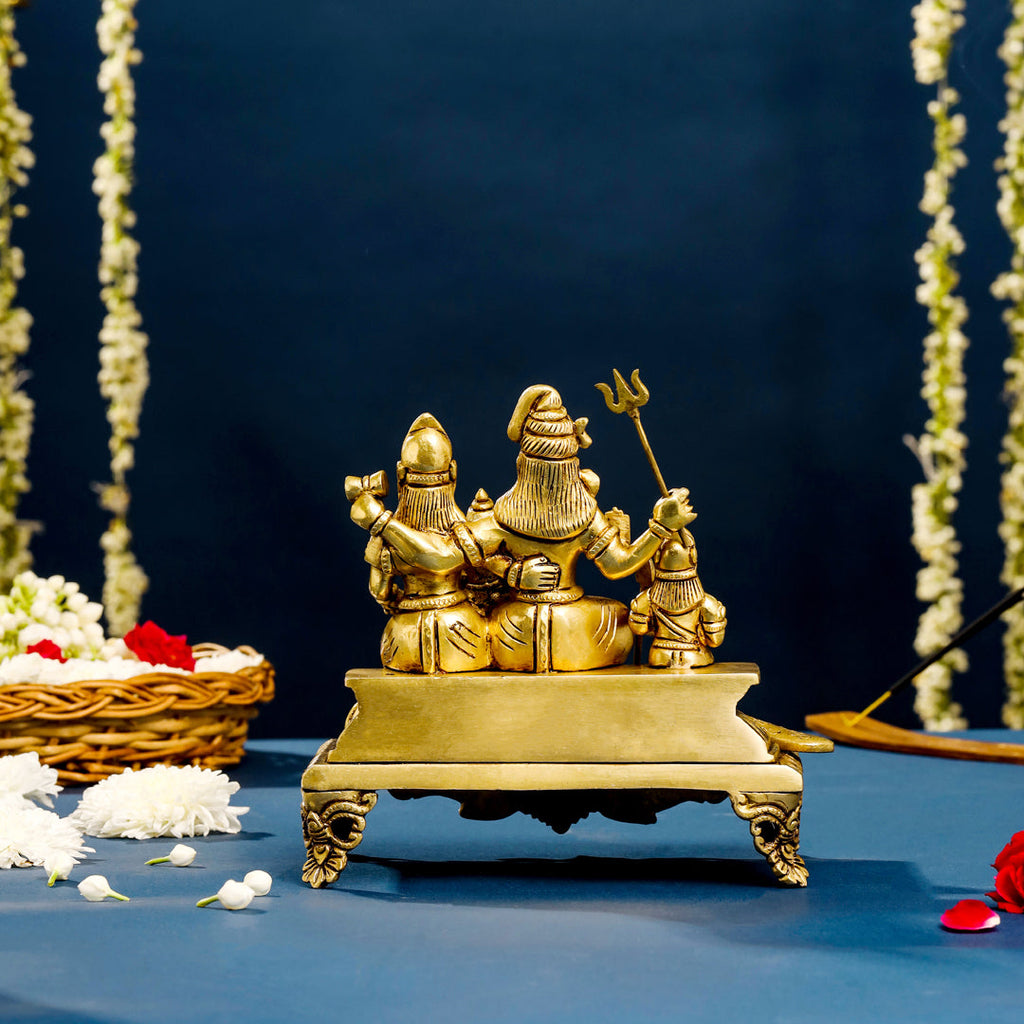 Brass Superfine Sitting Shiva Family Statue (7 Inch) Vedansh Craft